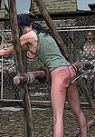 Her hands were tied above her head and a metal bar was placed under her cunt - Sex hunting by Mr Kane